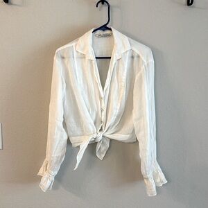 Zara White Button Tie Shirt